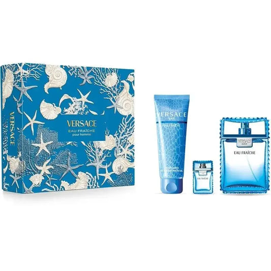 Versace Eau Fraiche 3 Pcs Set For Men: 3.4 Eau De Toilette Spray + 5 Ml Eau De Toilette Mini + 5 Oz Bath & Shower Gel Versace