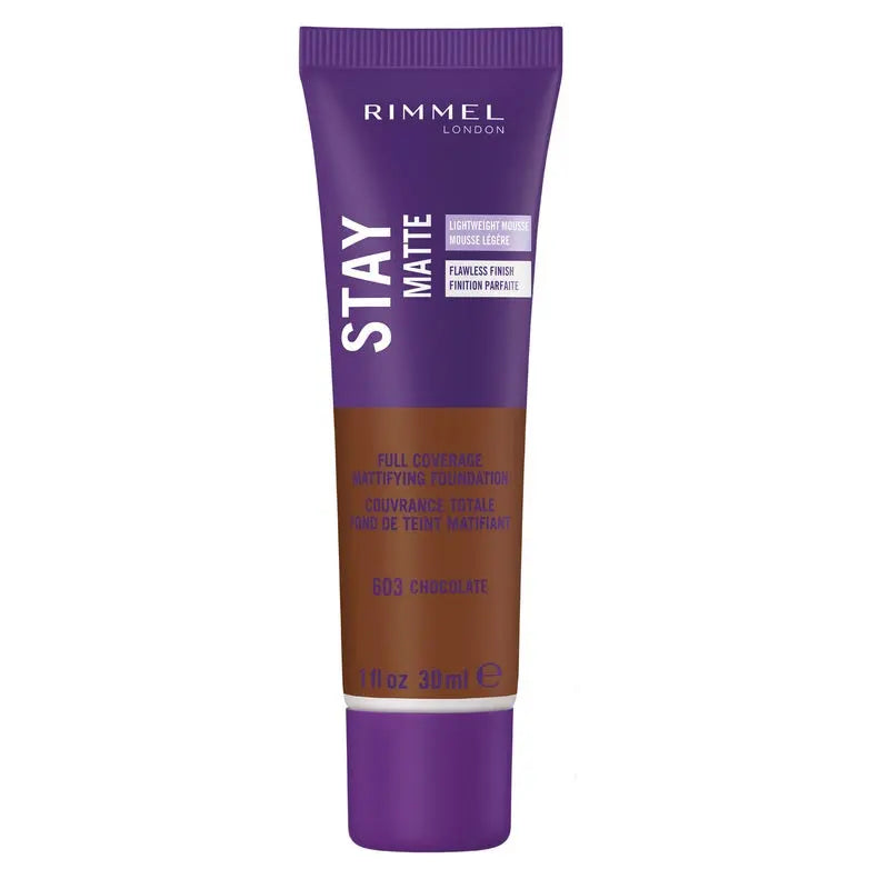 RIMMEL STAY MATTE FOUNDATION CHOCOLATE 603 30ML - The Beauty Store